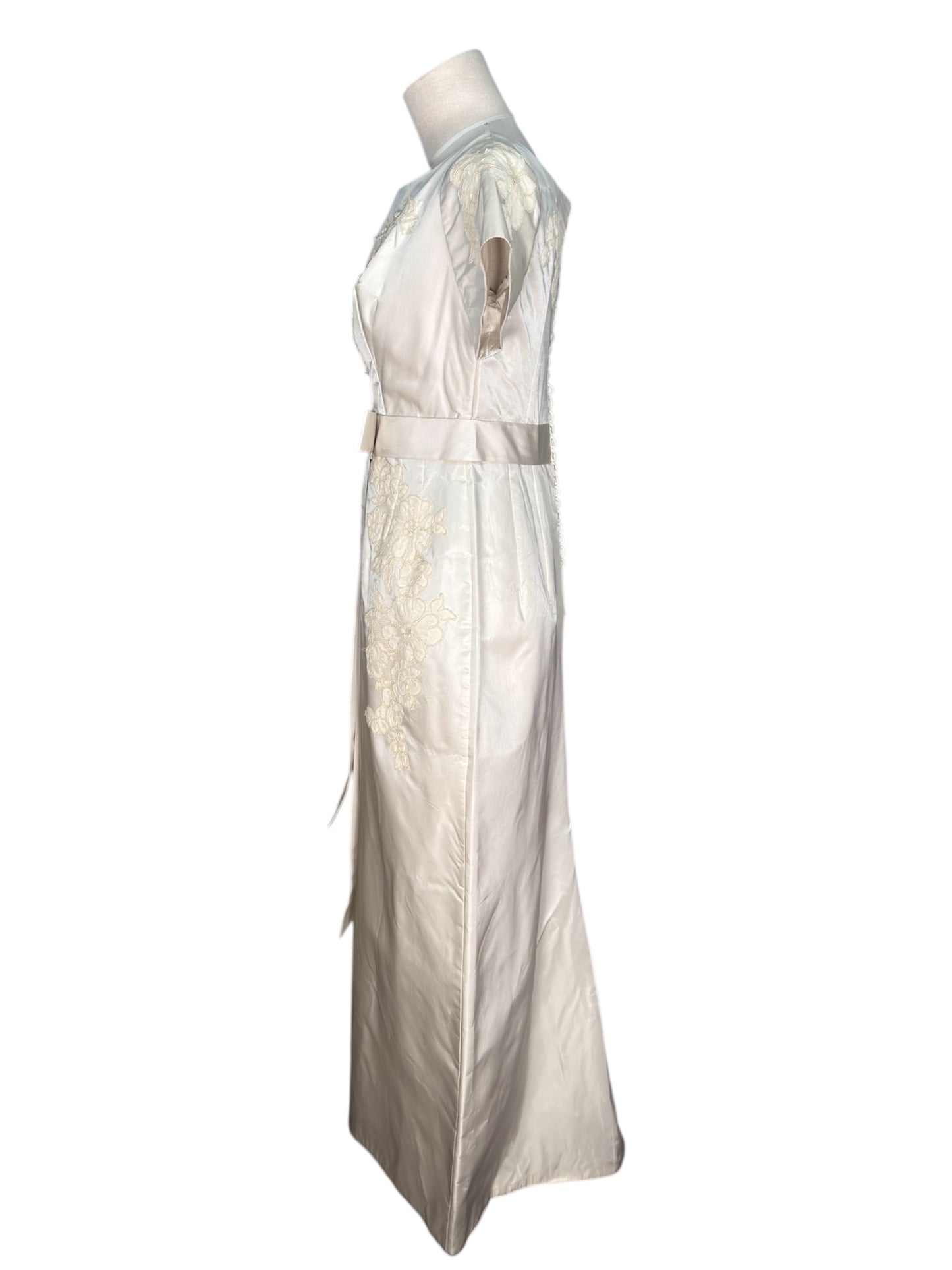 1960s Floral Lace Applique and Beaded Wedding Gown