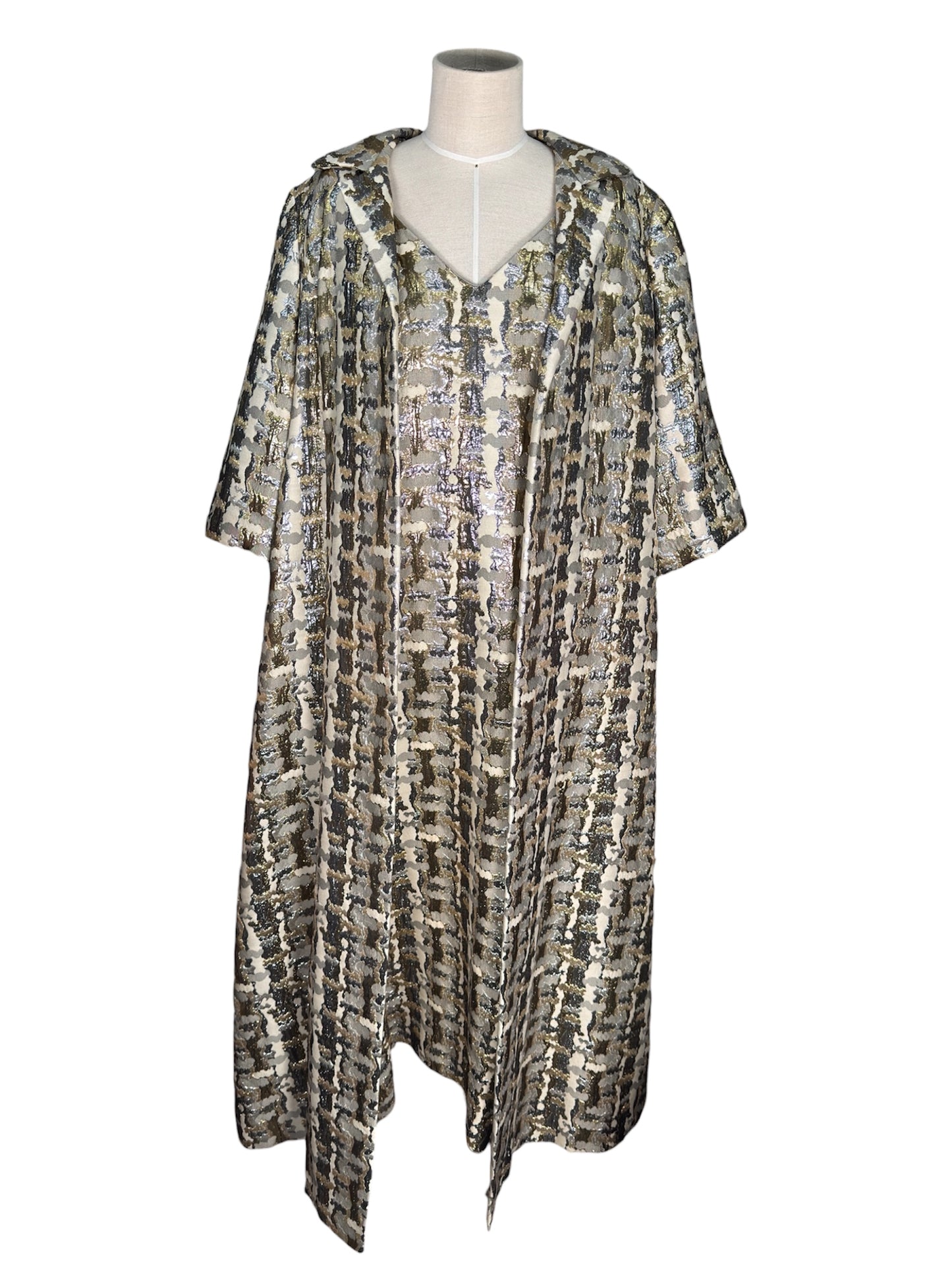 1960s Nina Deb Gold/Silver Metallic Dress and Coat Set