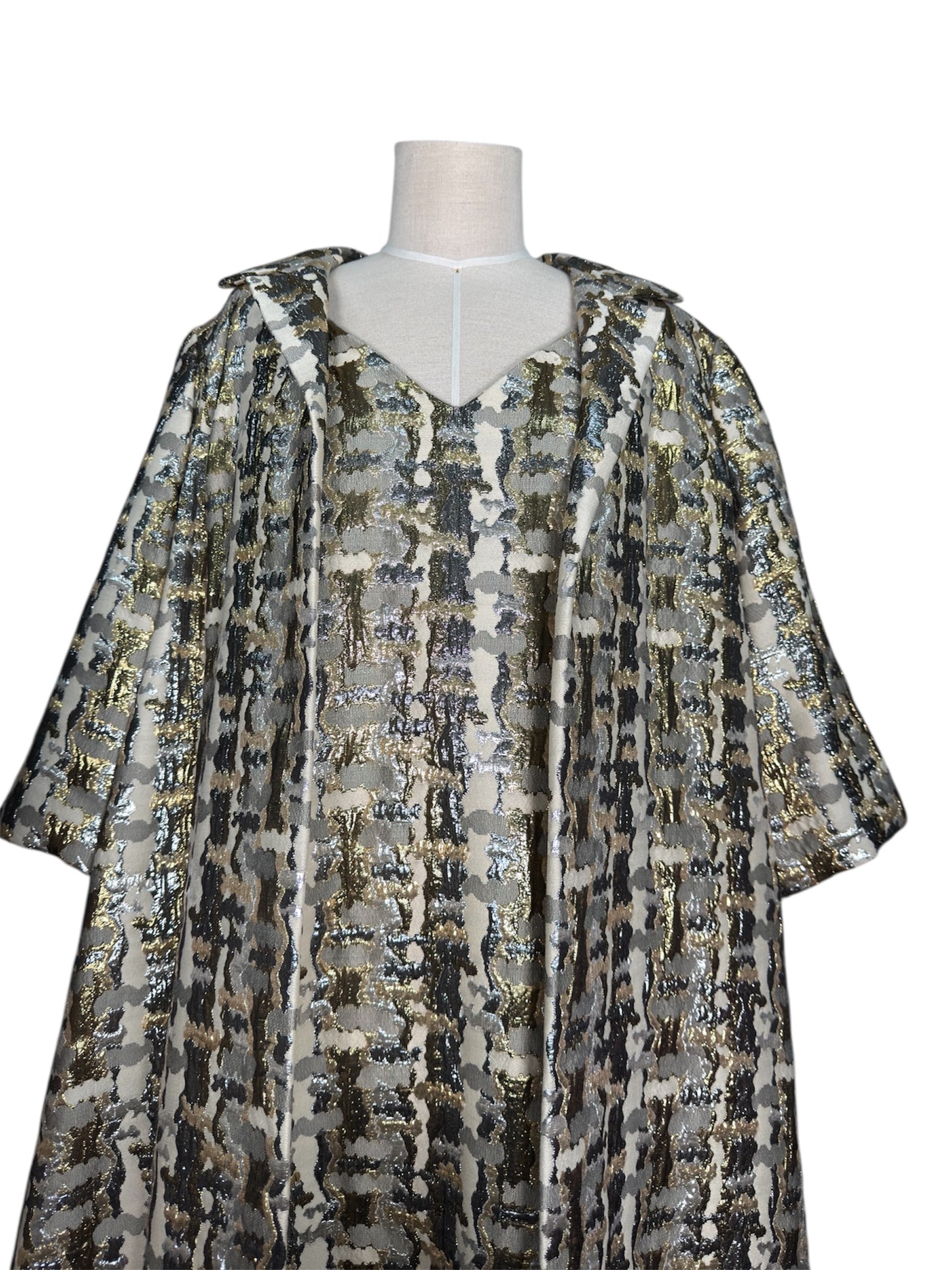 1960s Nina Deb Gold/Silver Metallic Dress and Coat Set