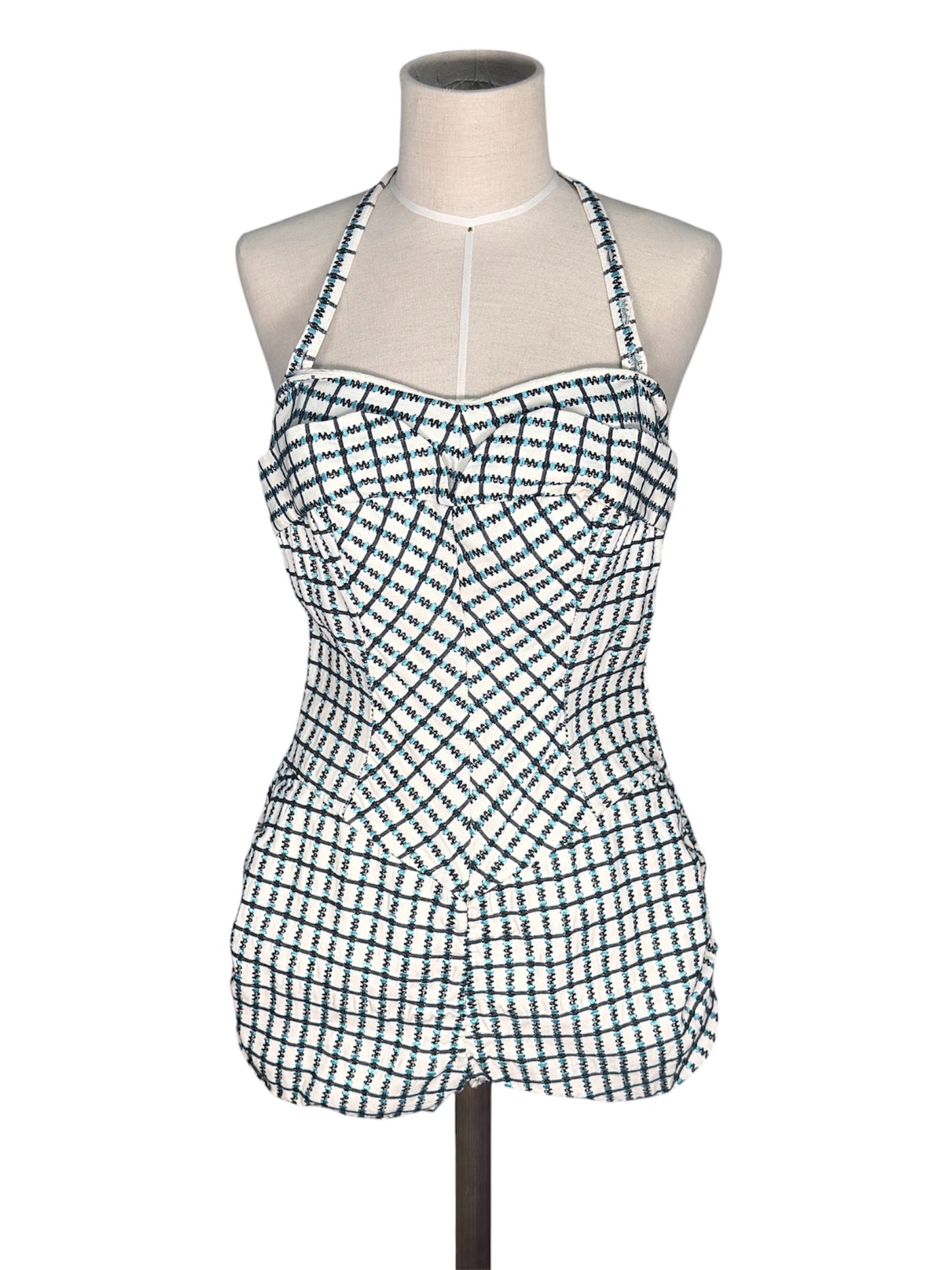 1950s Petal Bust Checkered Swimsuit/Playsuit
