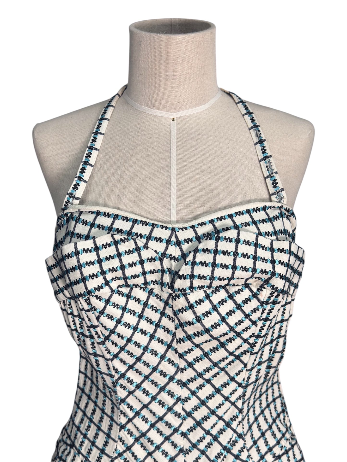 1950s Petal Bust Checkered Swimsuit/Playsuit