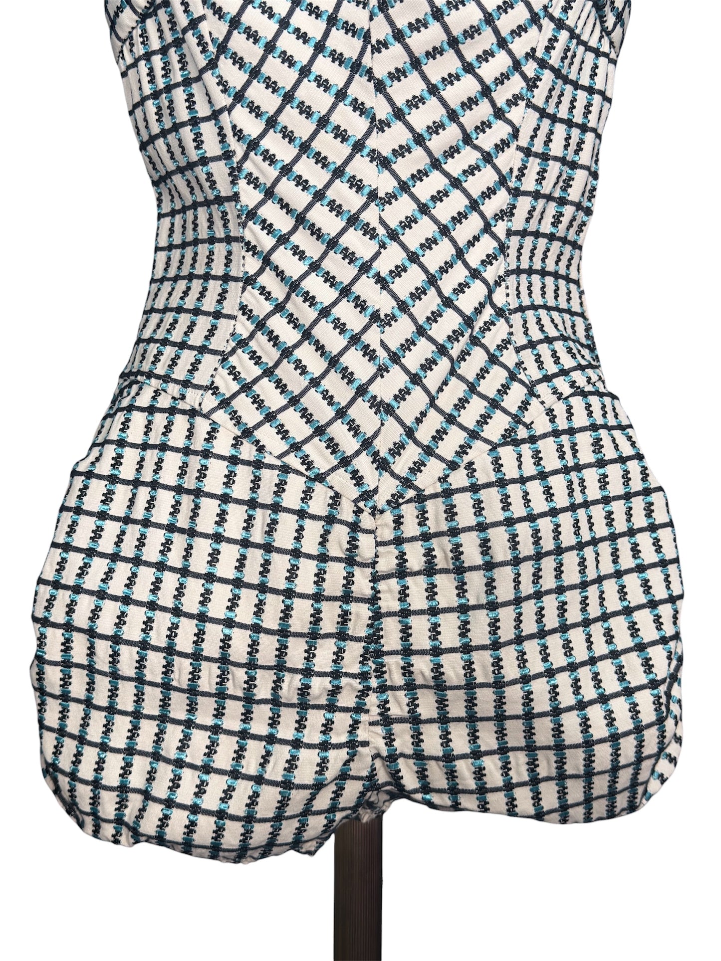 1950s Petal Bust Checkered Swimsuit/Playsuit