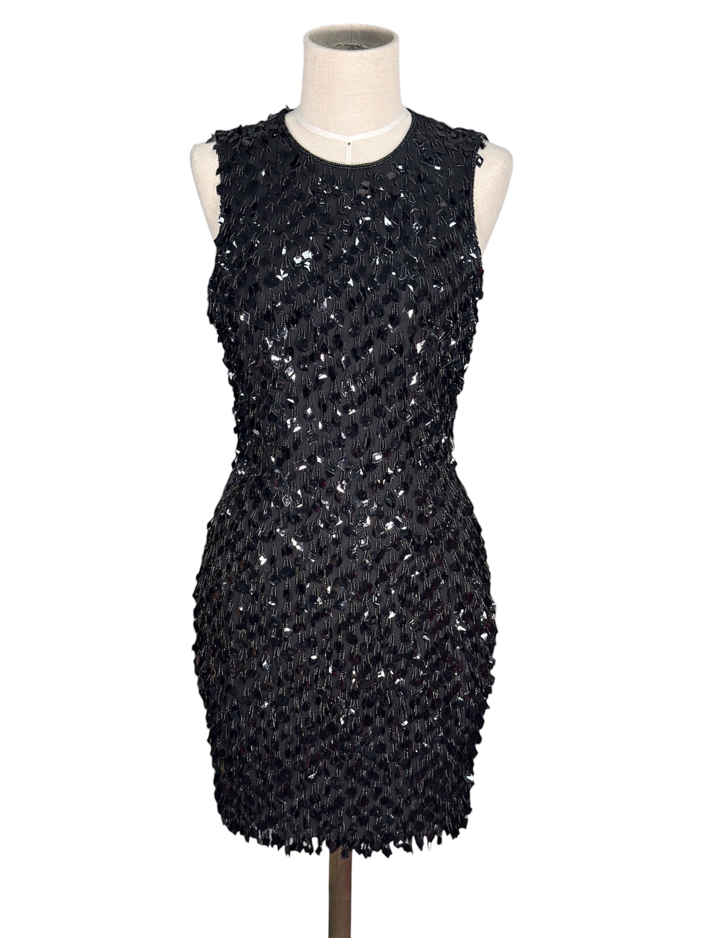 1990s DKNY Silk Beaded Pailettes Black Mini Dress