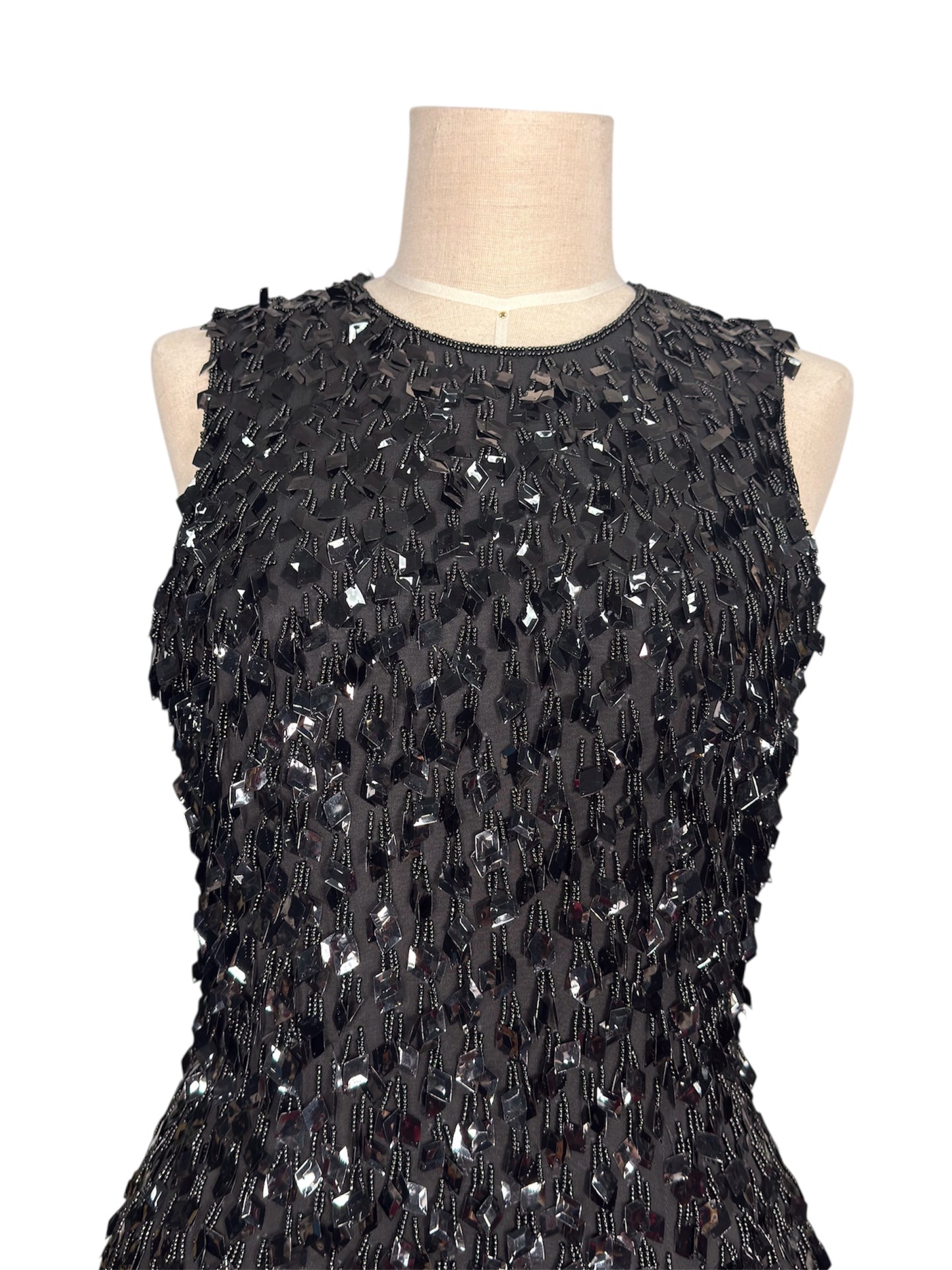 1990s DKNY Silk Beaded Pailettes Black Mini Dress