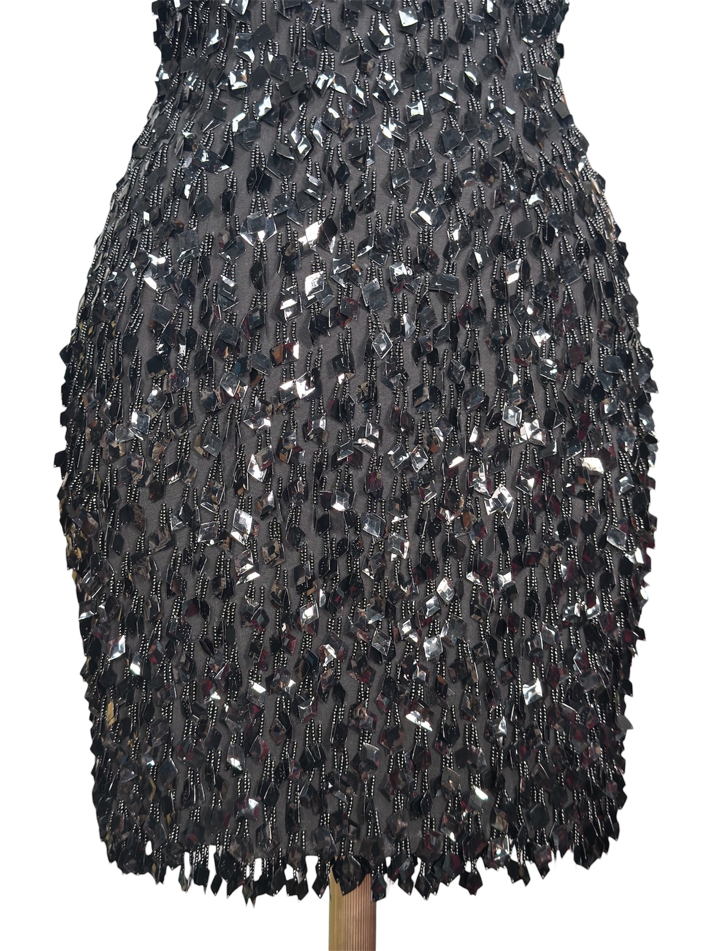 1990s DKNY Silk Beaded Pailettes Black Mini Dress