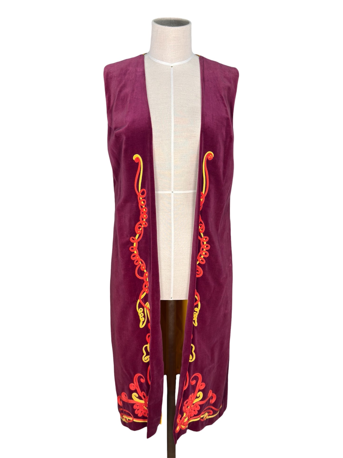 1970s Kristine's Kreations Velvet with Abstract Appliques Long Vest