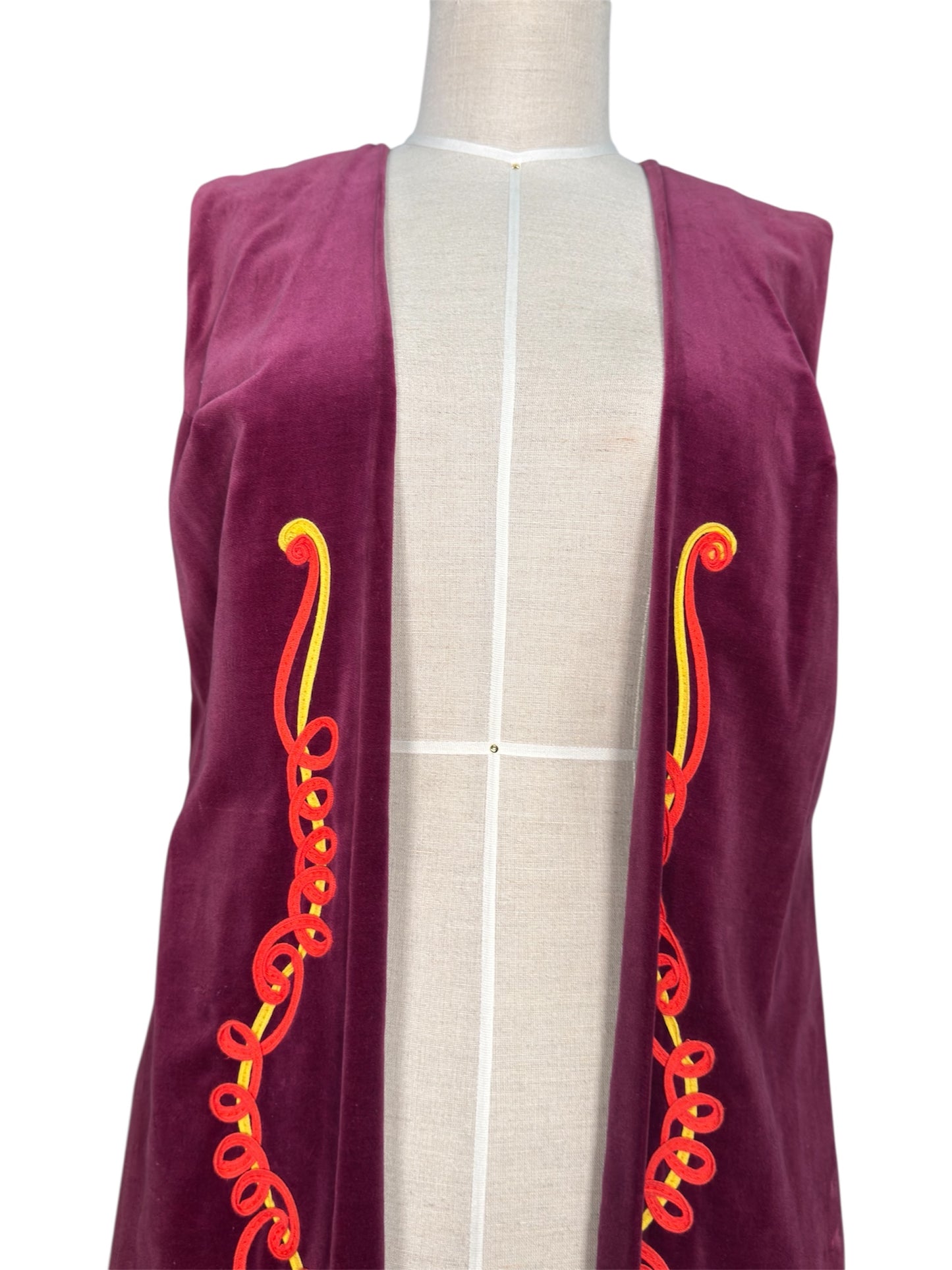 1970s Kristine's Kreations Velvet with Abstract Appliques Long Vest