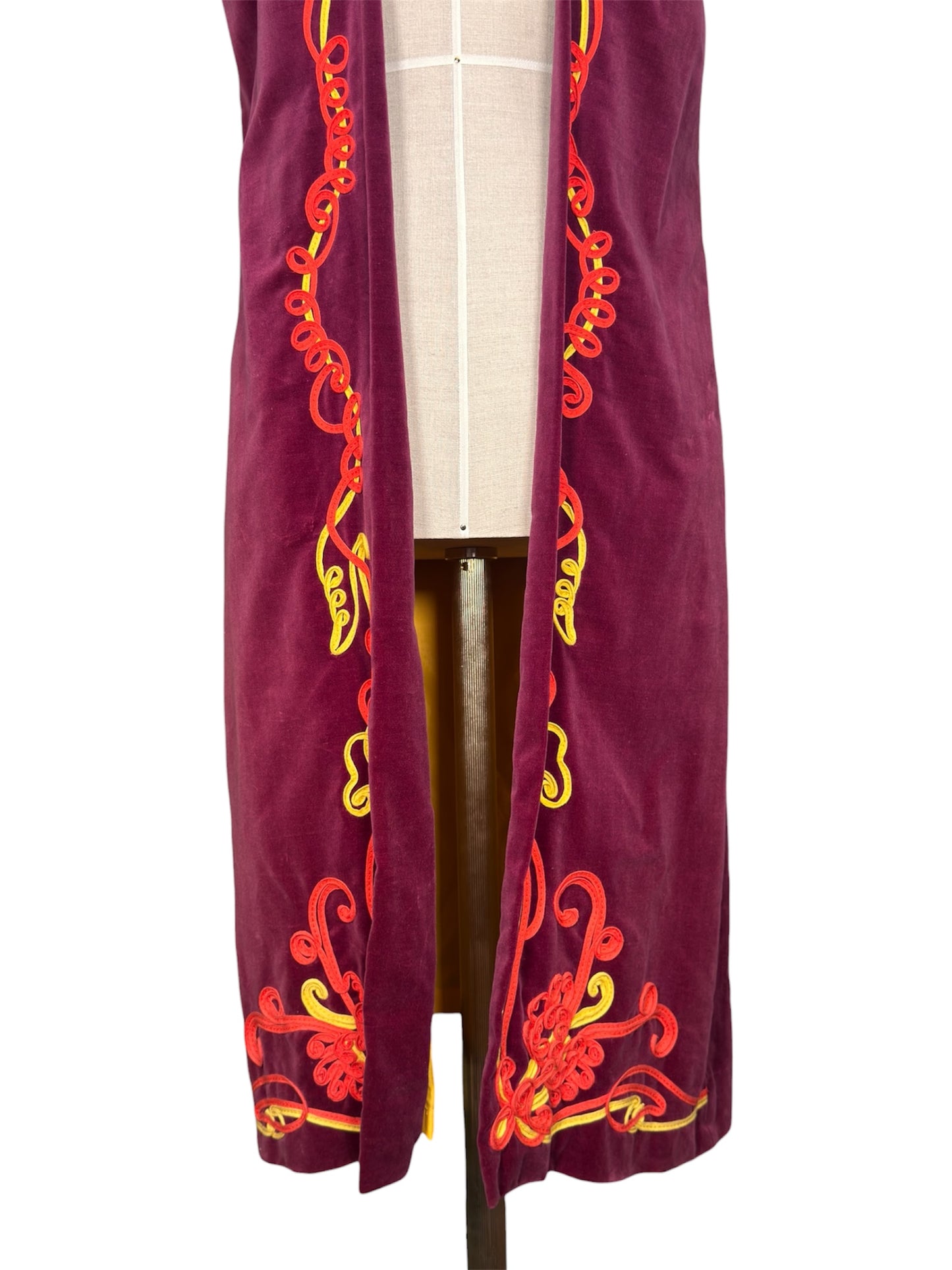 1970s Kristine's Kreations Velvet with Abstract Appliques Long Vest