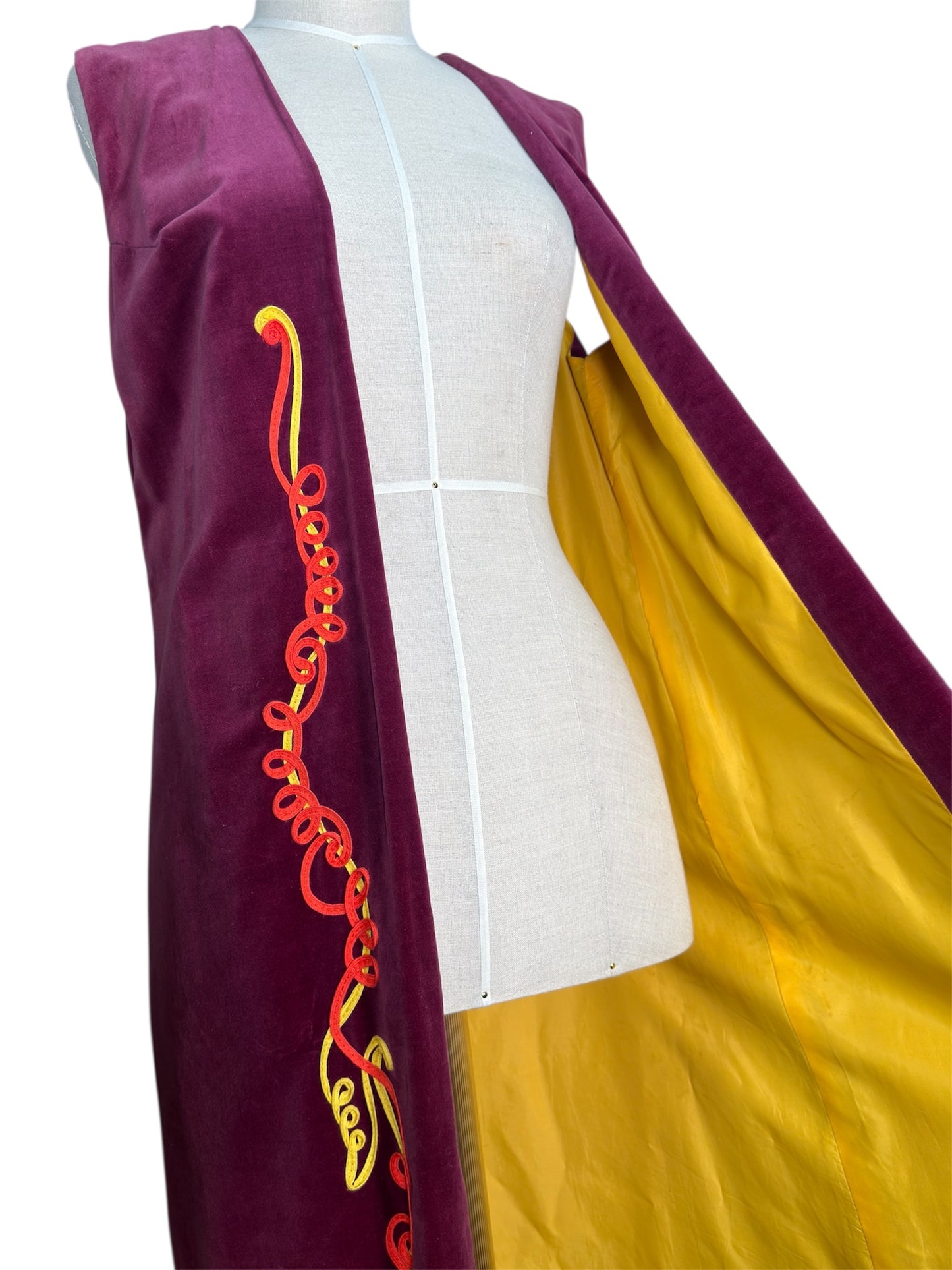 1970s Kristine's Kreations Velvet with Abstract Appliques Long Vest