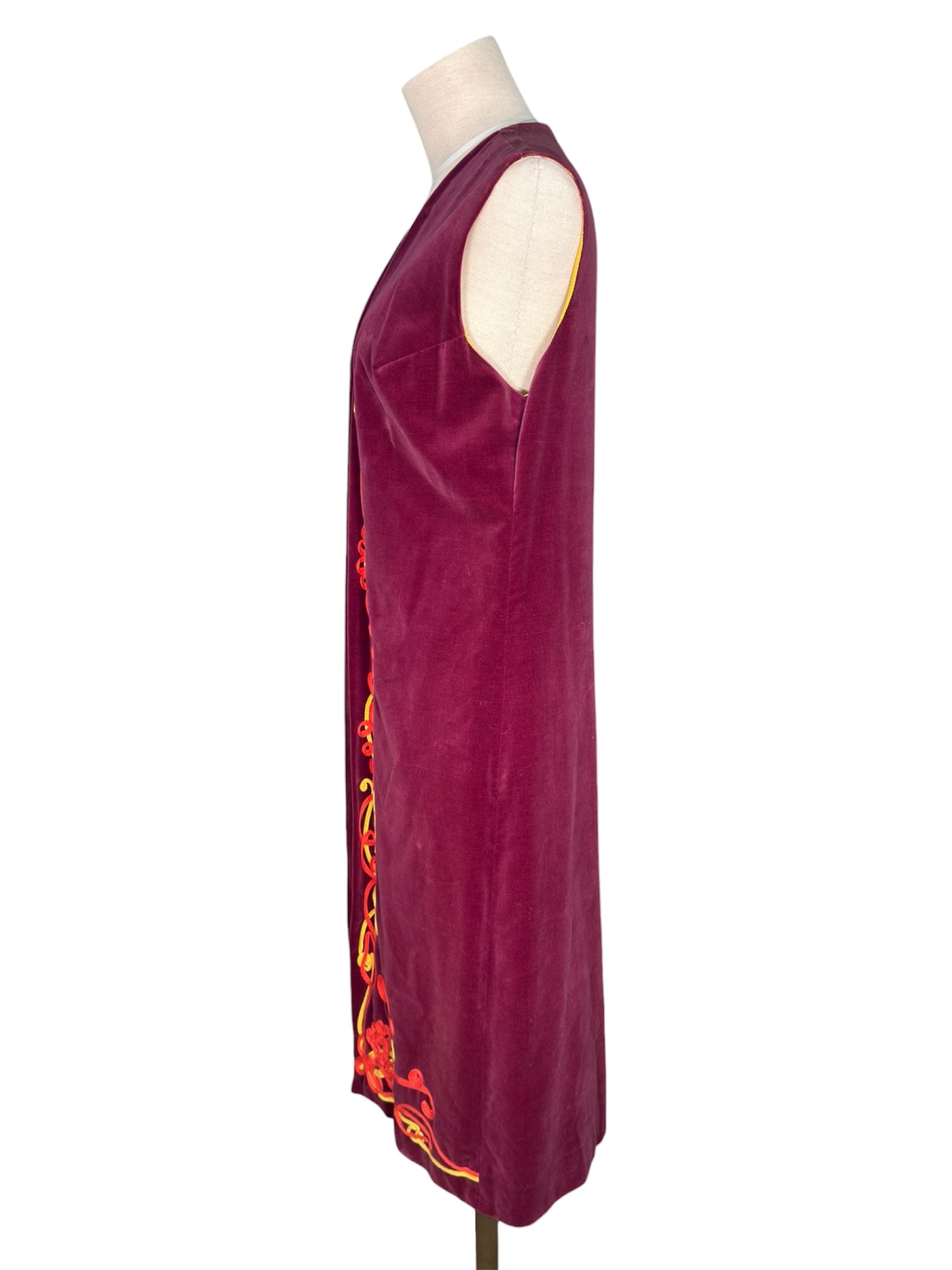 1970s Kristine's Kreations Velvet with Abstract Appliques Long Vest