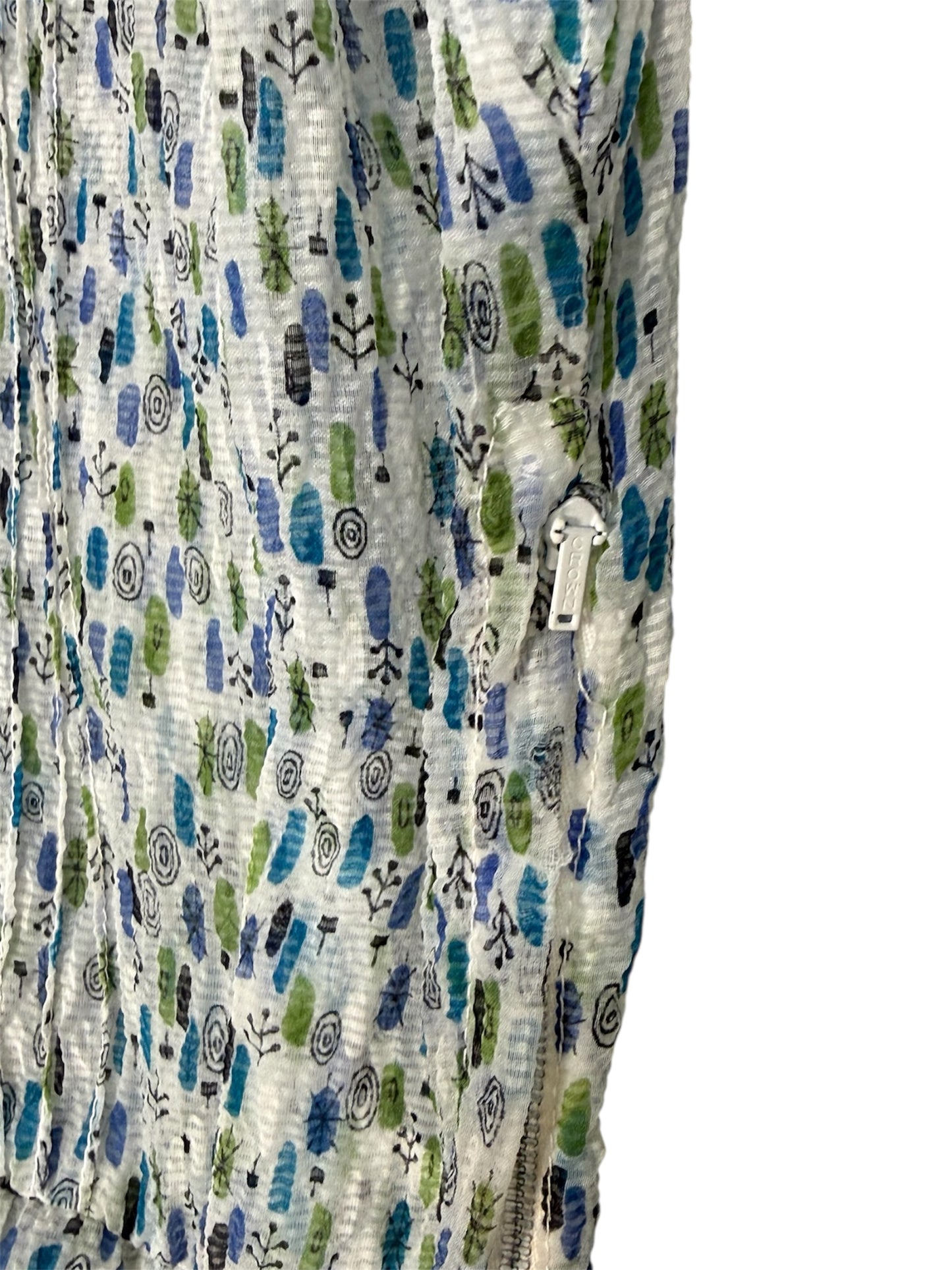 1950s Tissue Crepe Blue/Green/White Geometric Day Dress