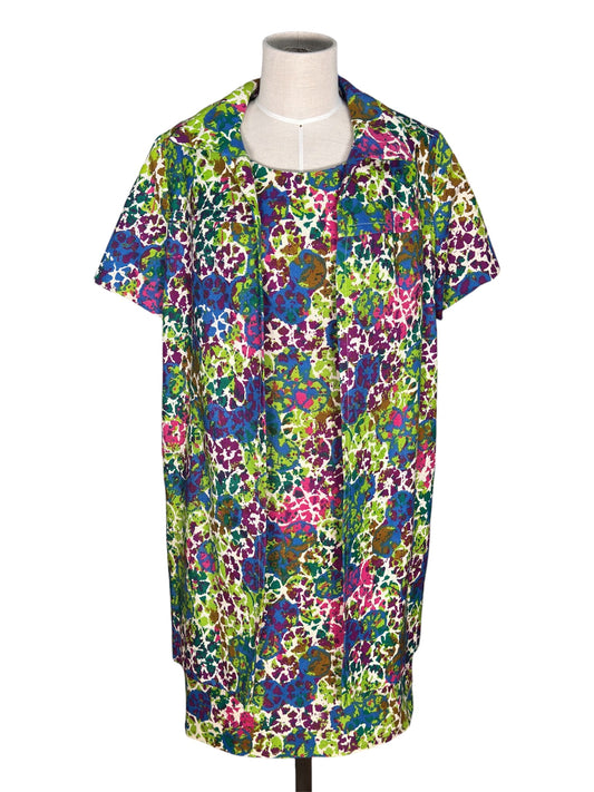 1960s Edith Flagg 2 Piece Dress and Jacket Abstract Multicolor Set