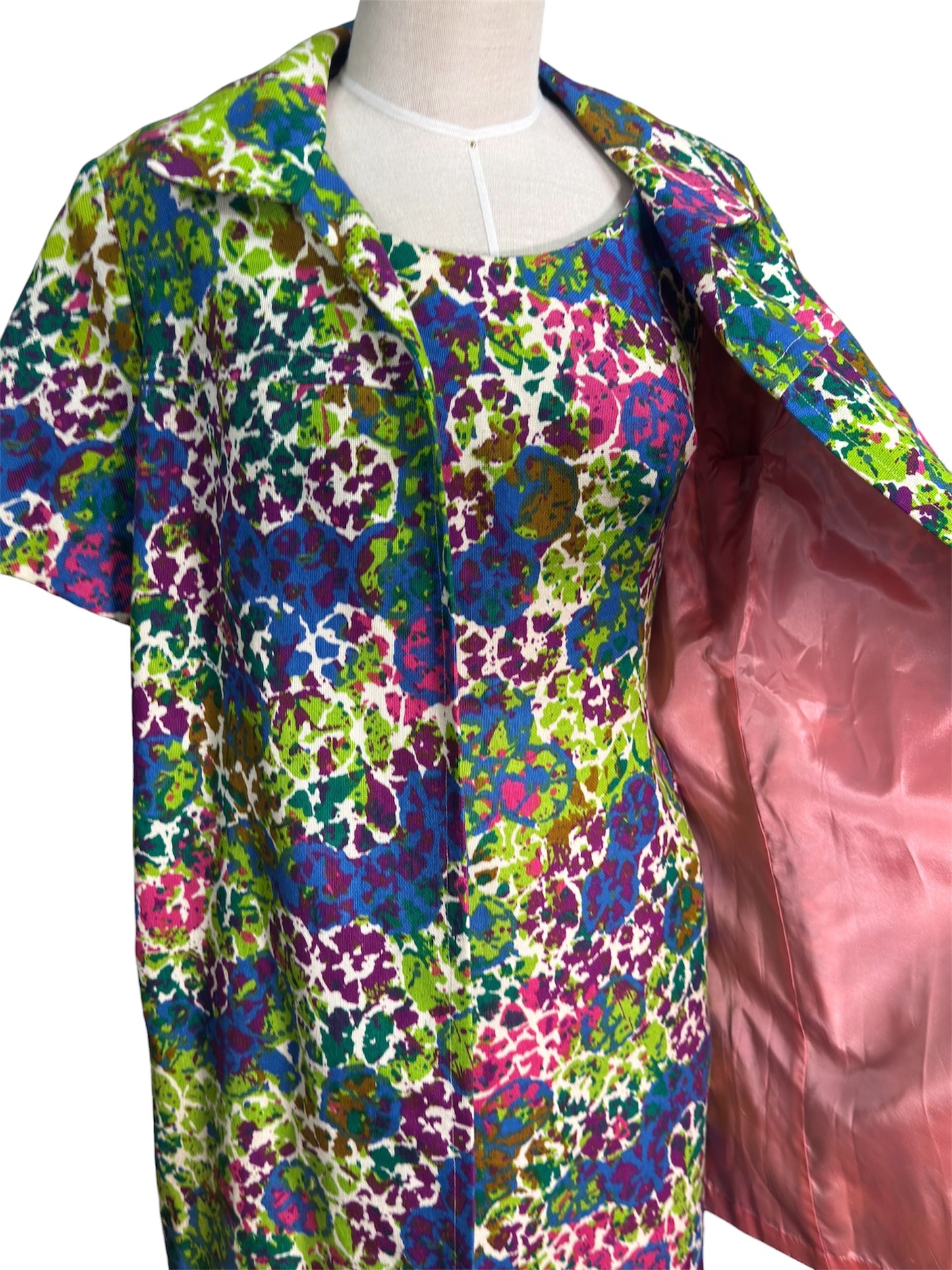 1960s Edith Flagg 2 Piece Dress and Jacket Abstract Multicolor Set