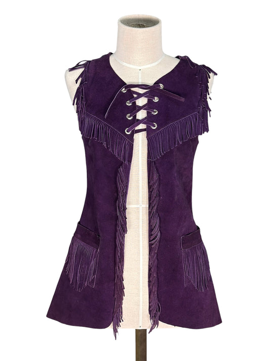 1960s Suede Leather Fringe Purple Hippie Vest