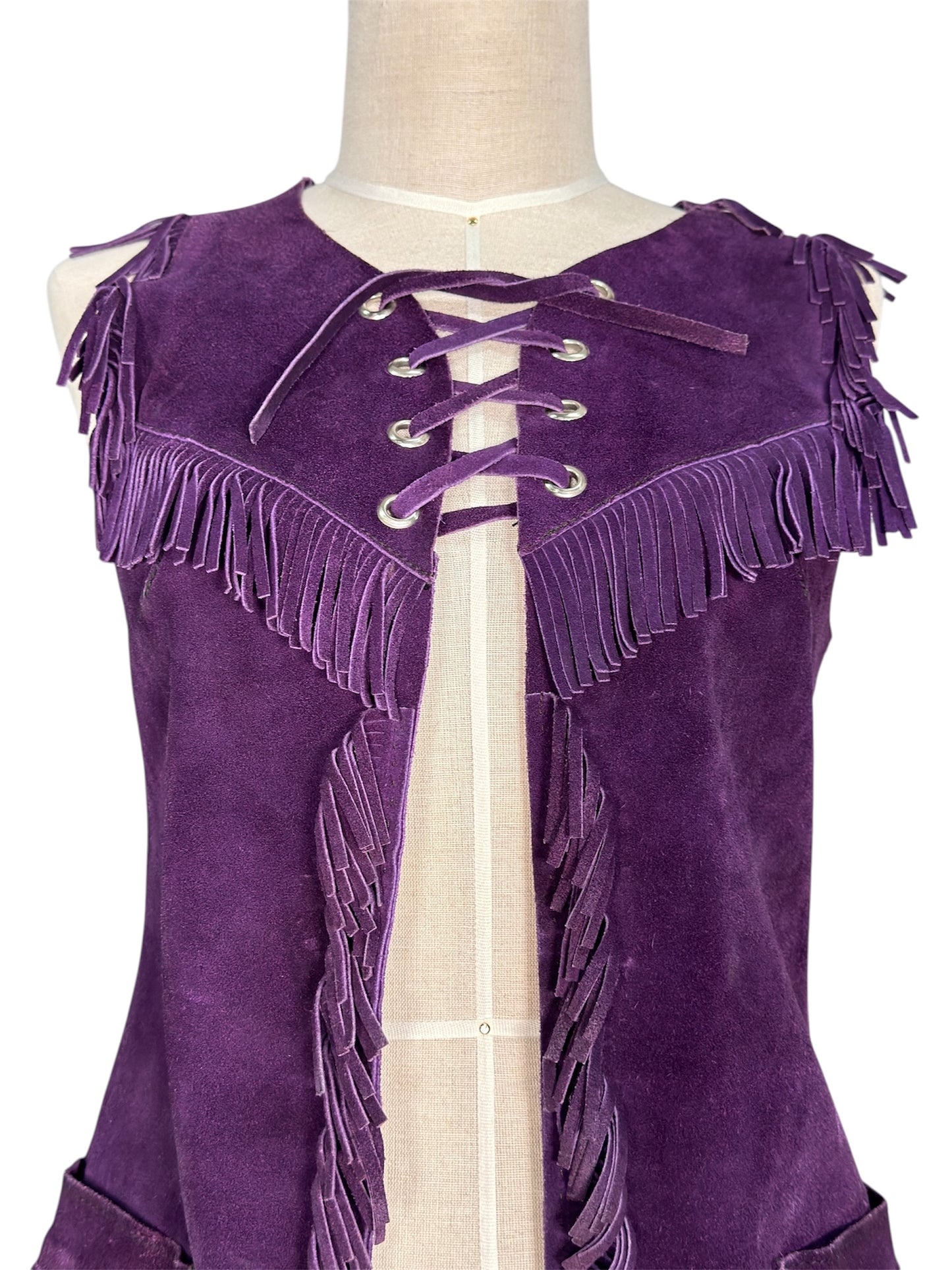 1960s Suede Leather Fringe Purple Hippie Vest