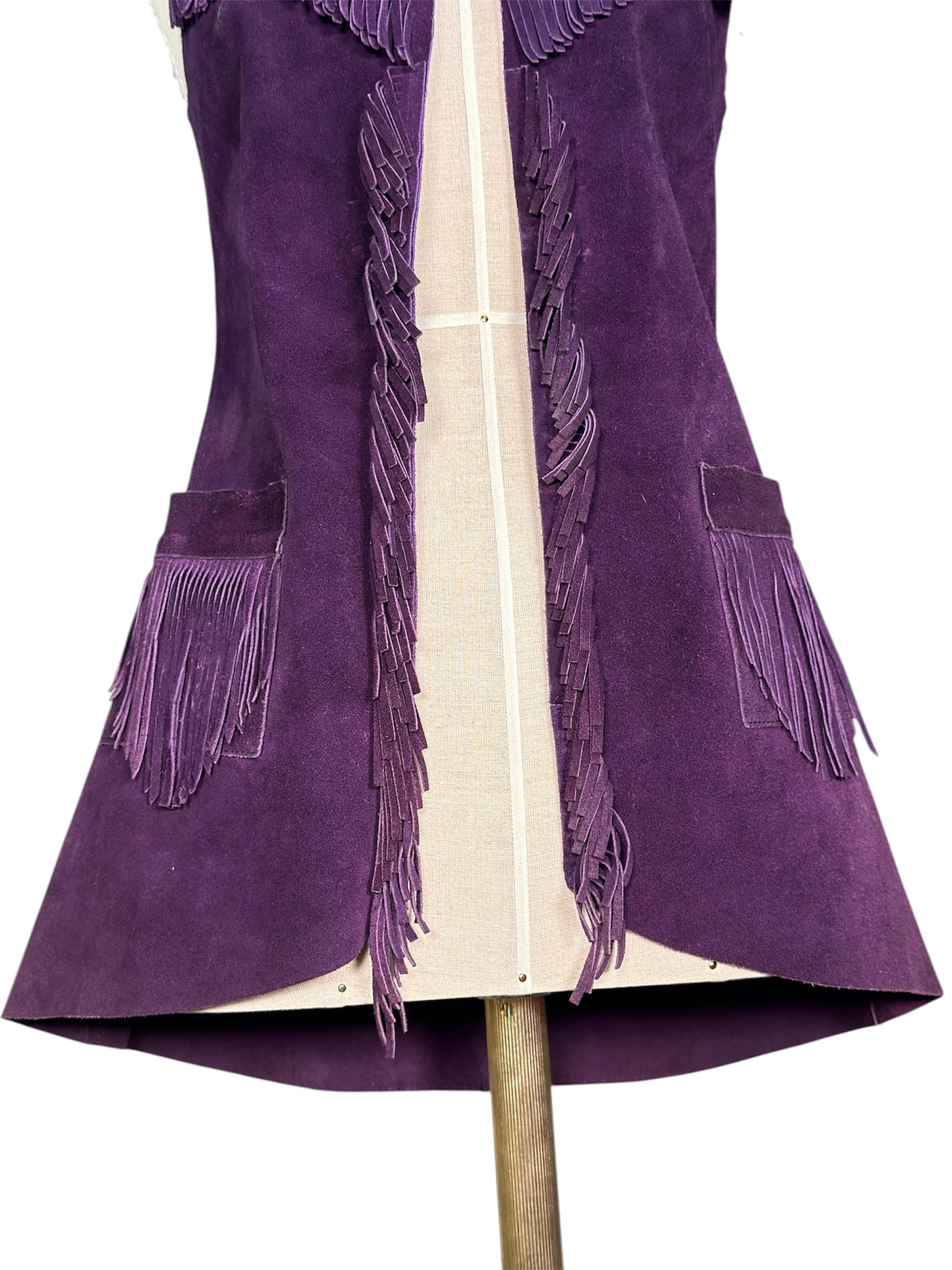 1960s Suede Leather Fringe Purple Hippie Vest
