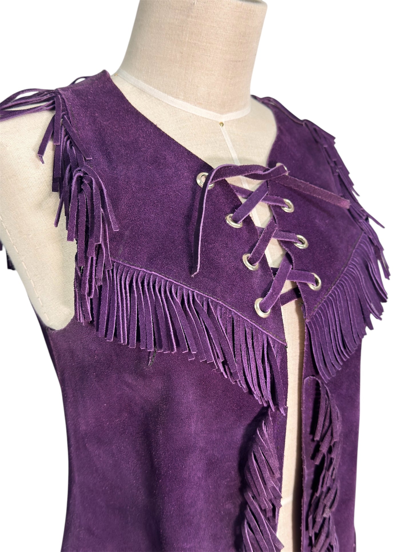 1960s Suede Leather Fringe Purple Hippie Vest