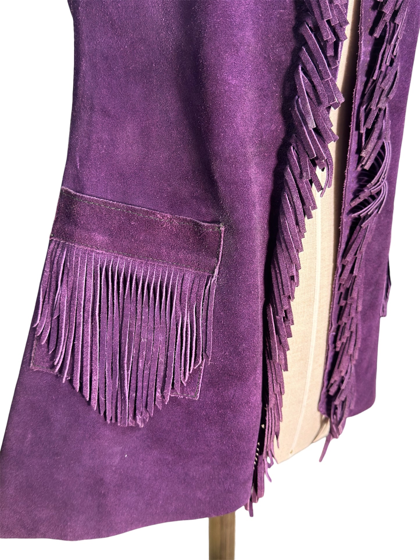 1960s Suede Leather Fringe Purple Hippie Vest