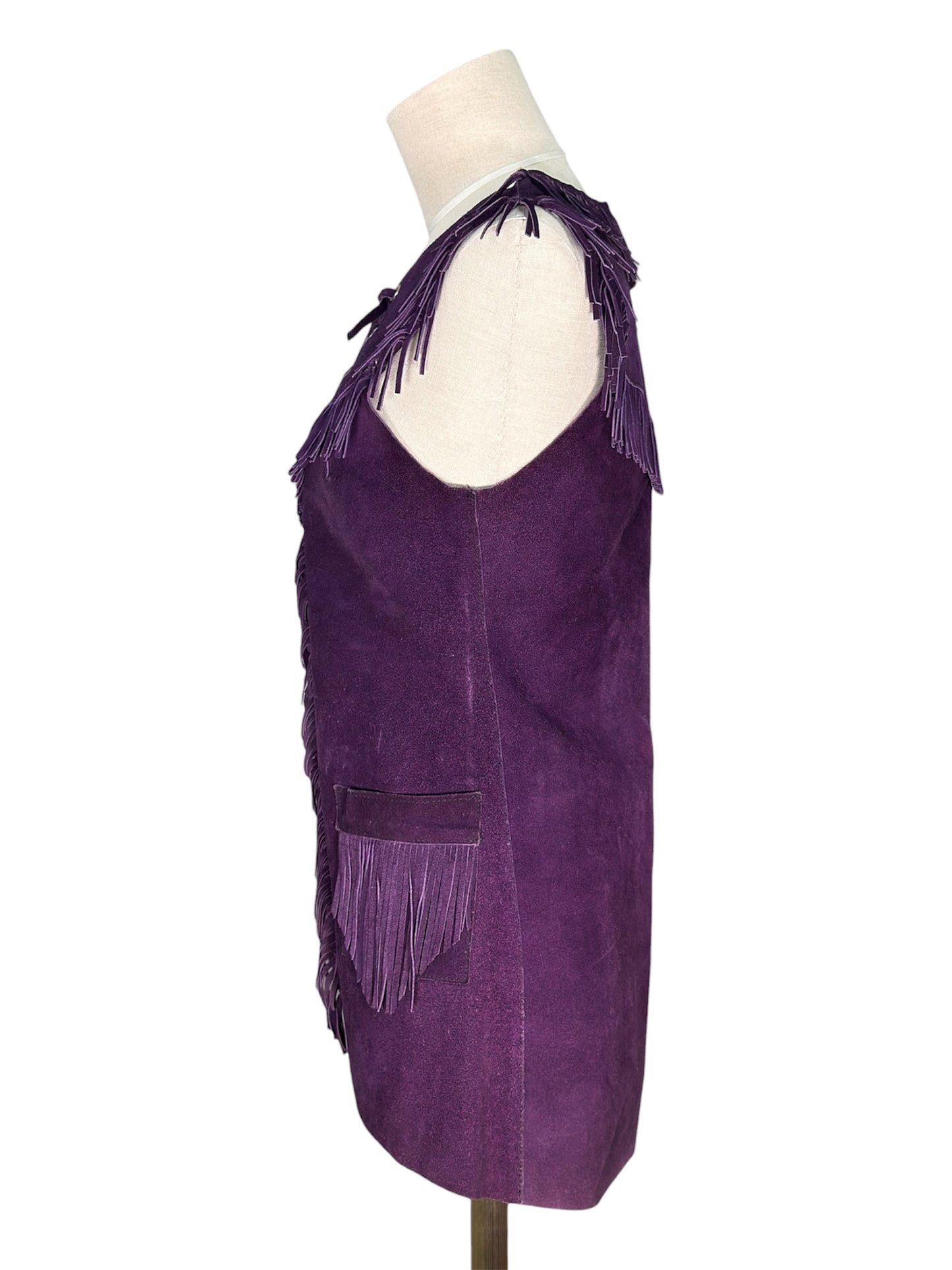 1960s Suede Leather Fringe Purple Hippie Vest