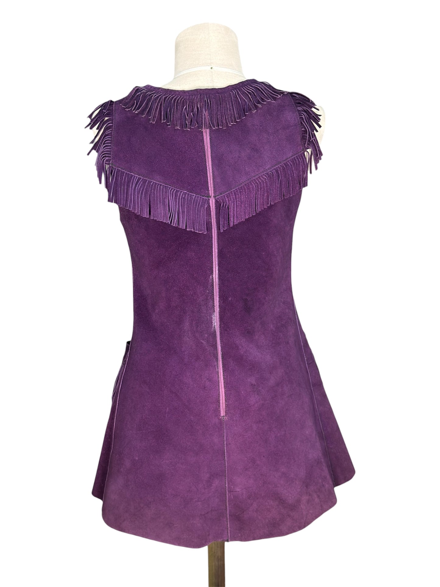 1960s Suede Leather Fringe Purple Hippie Vest
