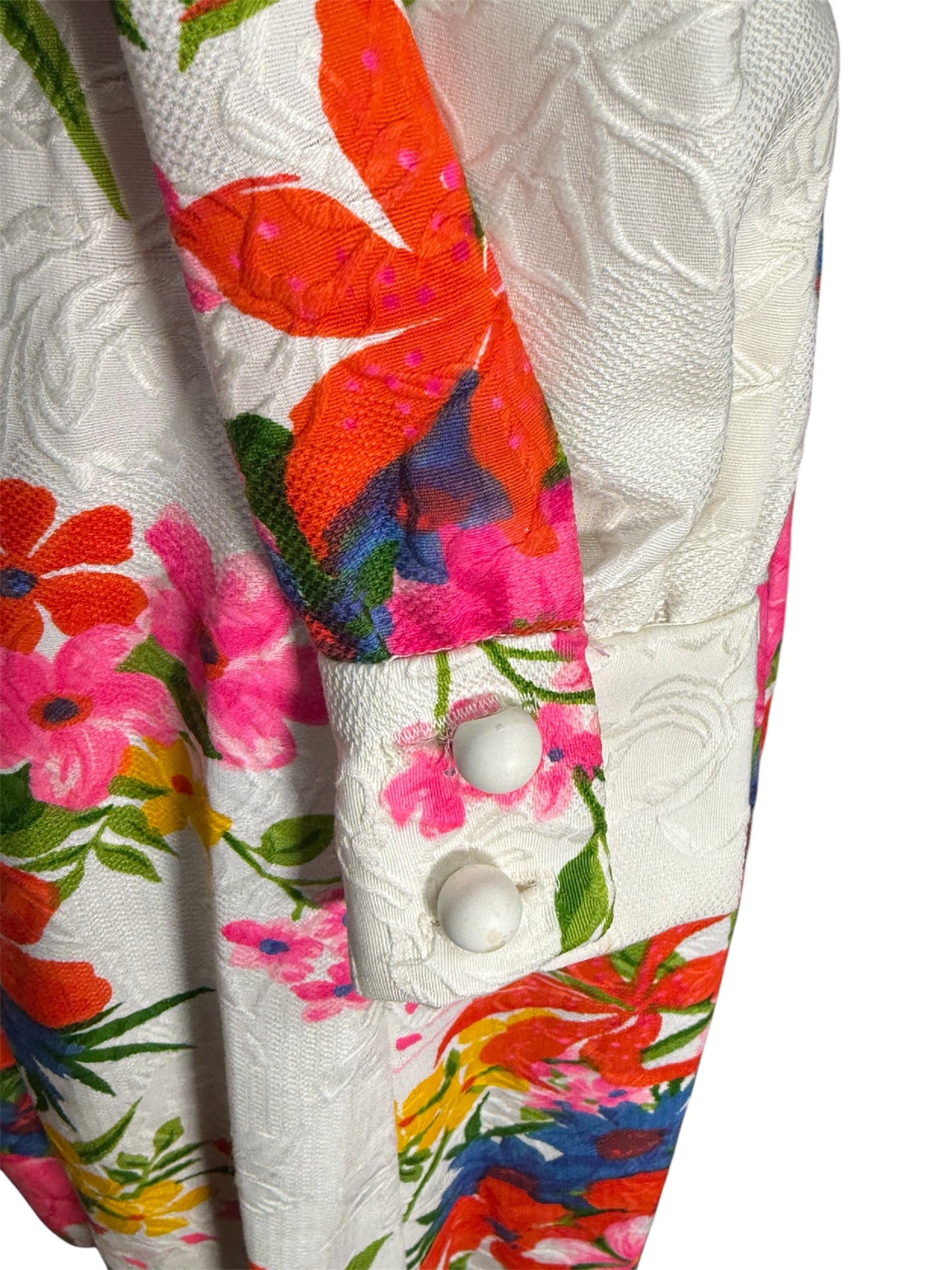 1970s Stephen O'Brady Floral White/Multicolor Dress with Belt