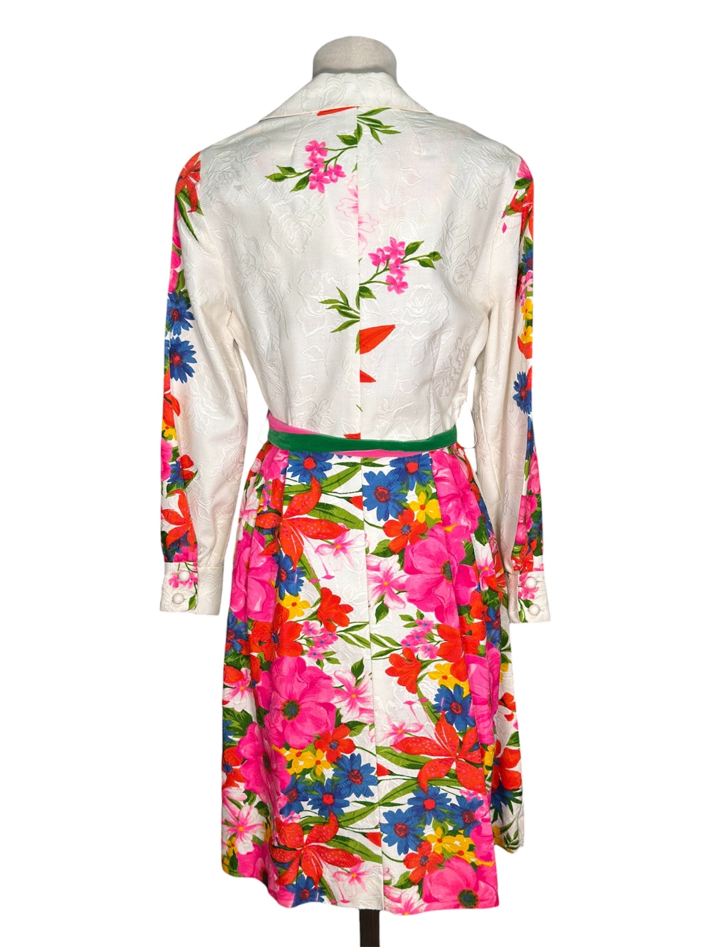 1970s Stephen O'Brady Floral White/Multicolor Dress with Belt