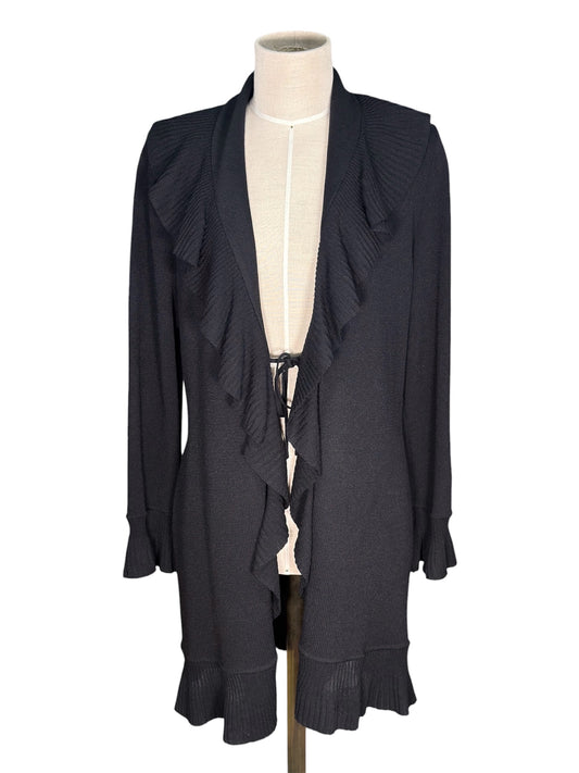 Y2K St. John Ruffled Black Knit Long Cardigan