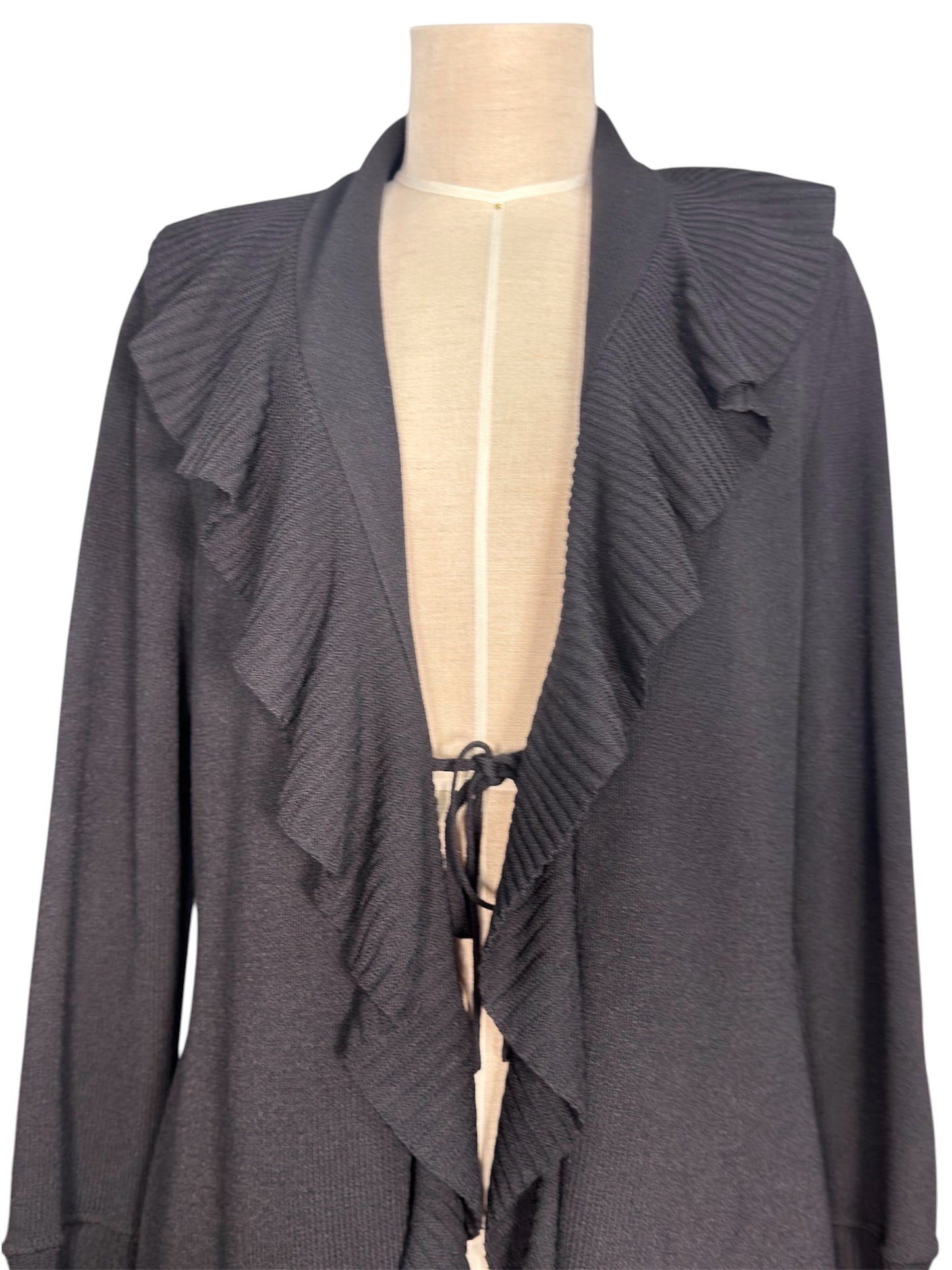 Y2K St. John Ruffled Black Knit Long Cardigan