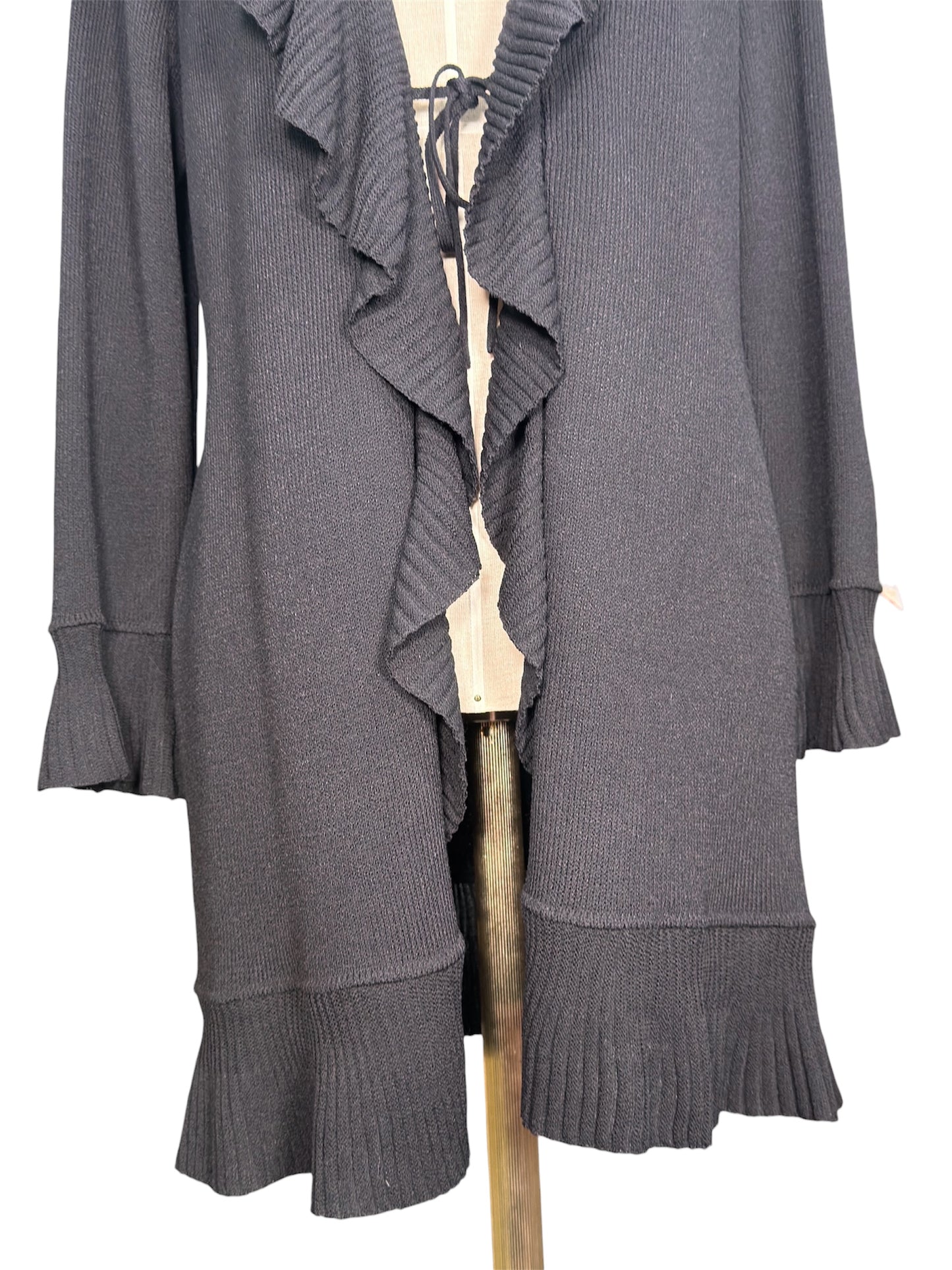 Y2K St. John Ruffled Black Knit Long Cardigan