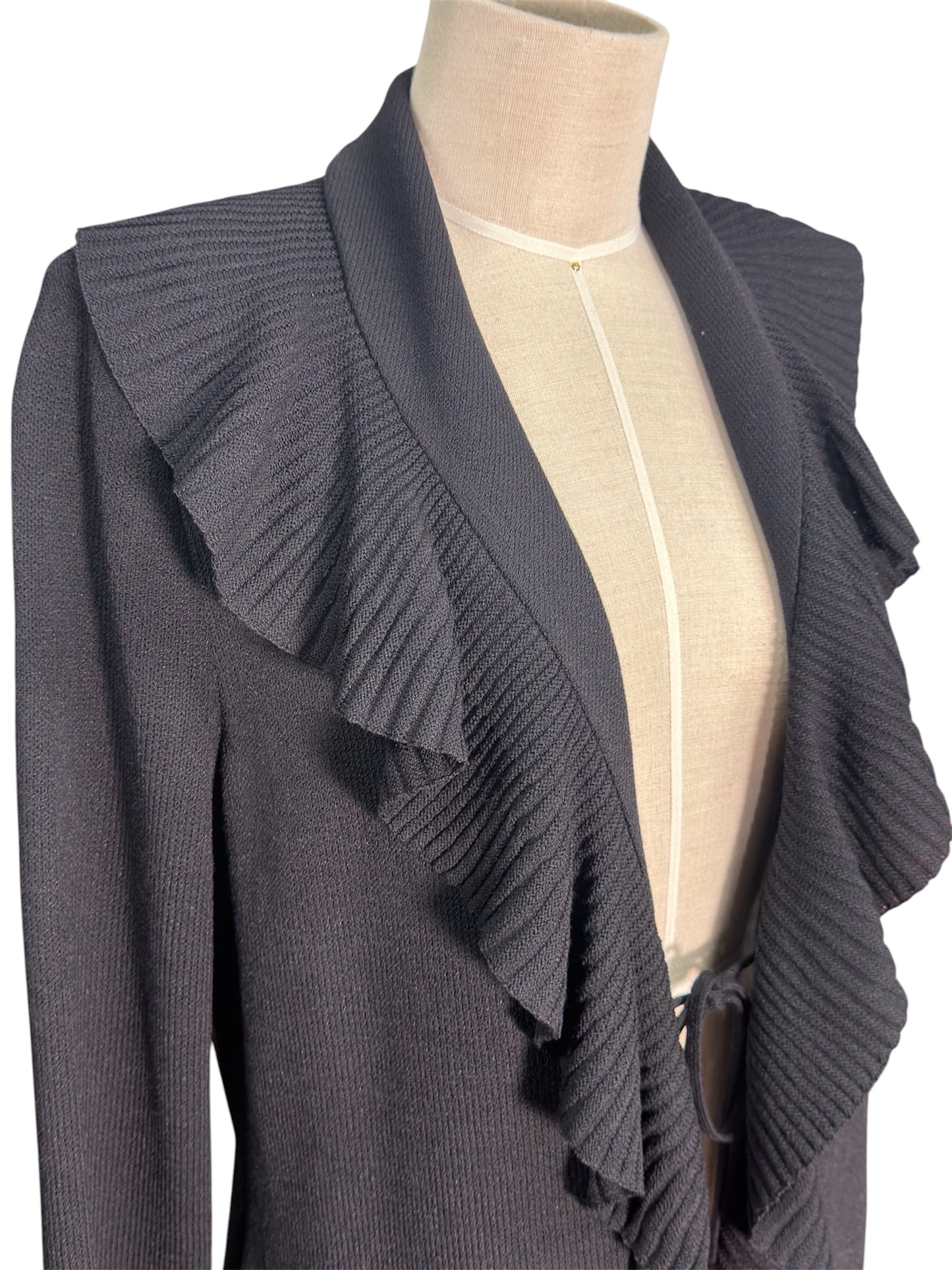 Y2K St. John Ruffled Black Knit Long Cardigan