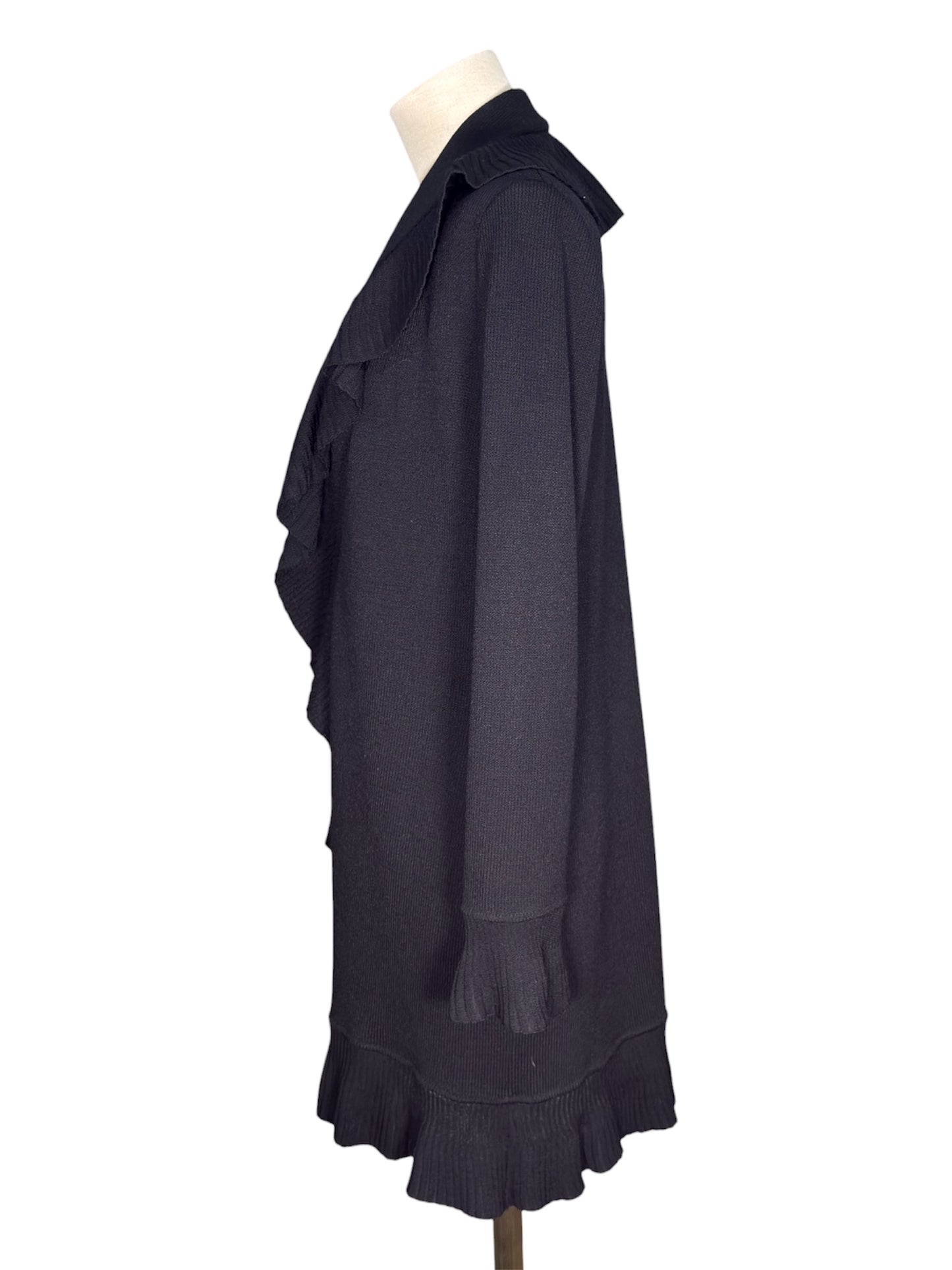 Y2K St. John Ruffled Black Knit Long Cardigan