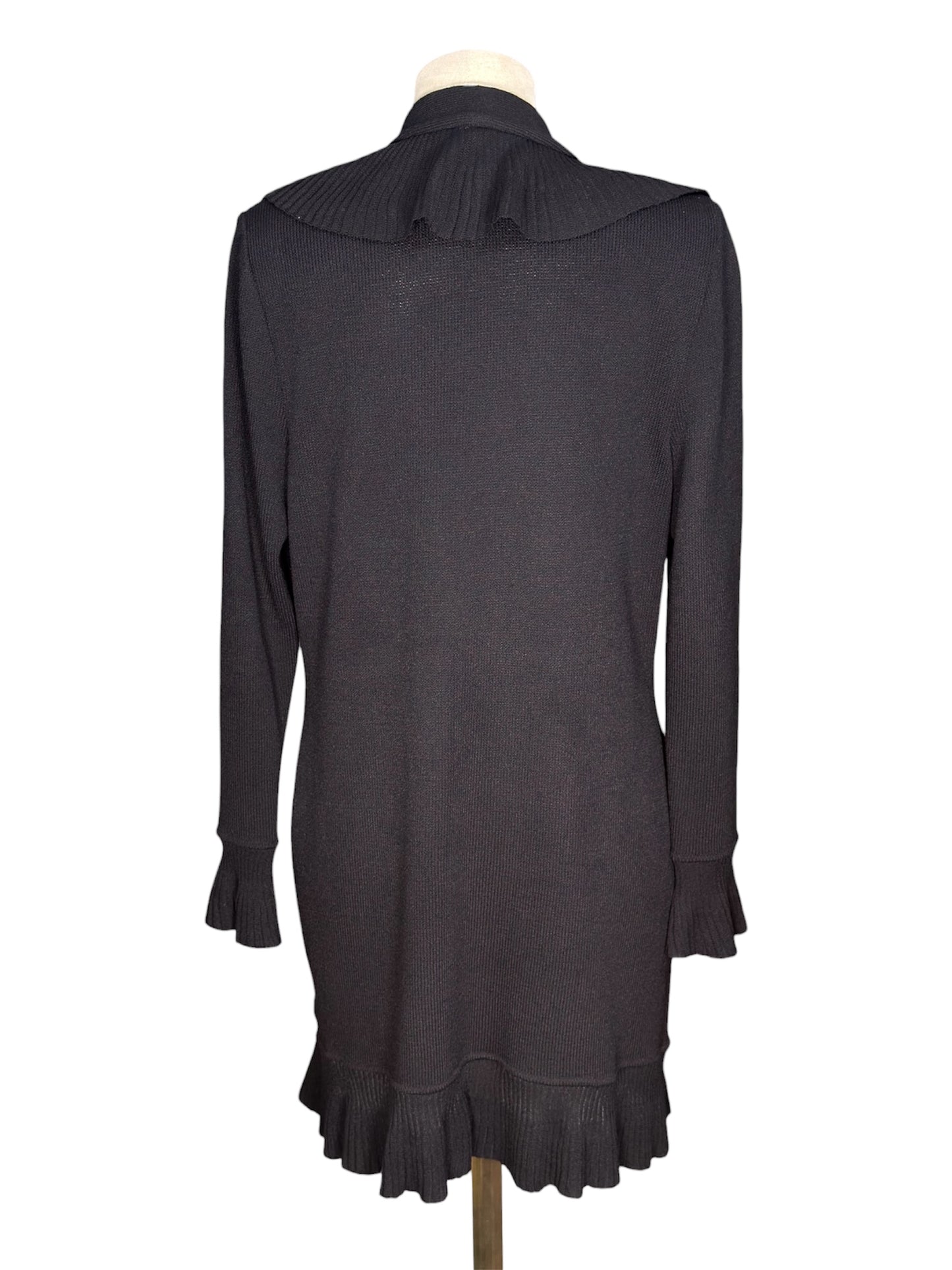 Y2K St. John Ruffled Black Knit Long Cardigan