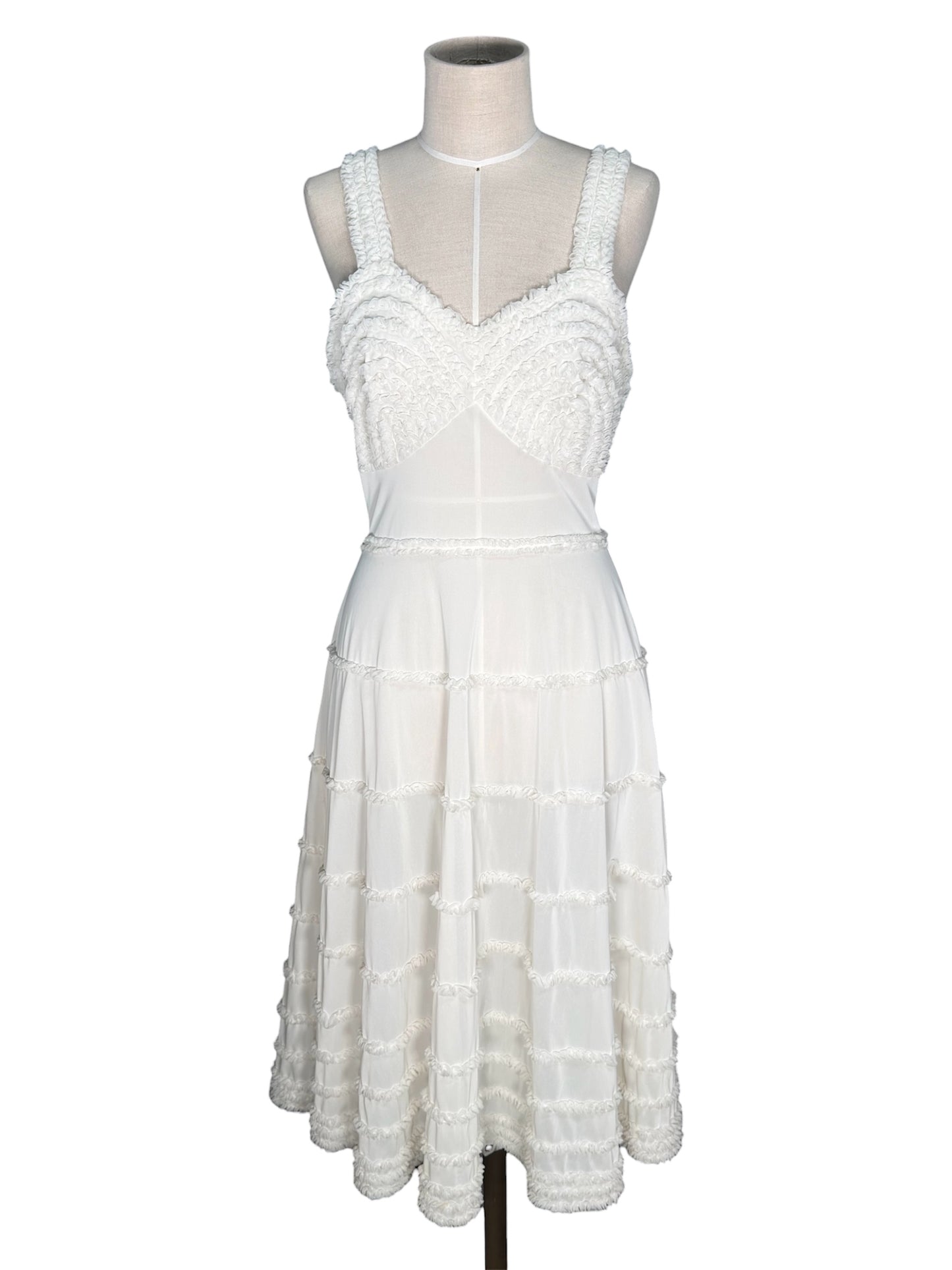 1930s Shadowline Semi Sheer White Ruffled Slip Dress