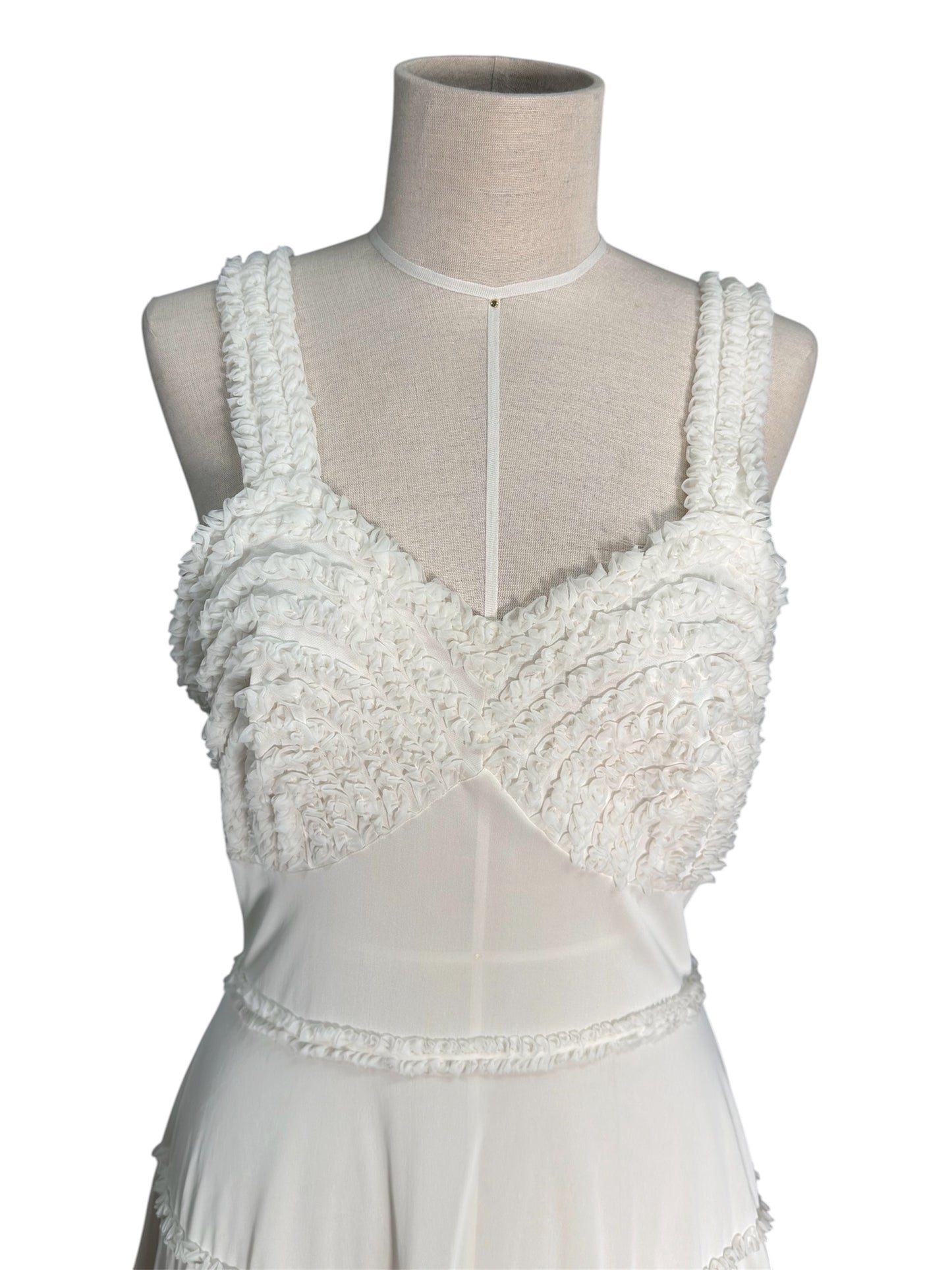 1930s Shadowline Semi Sheer White Ruffled Slip Dress