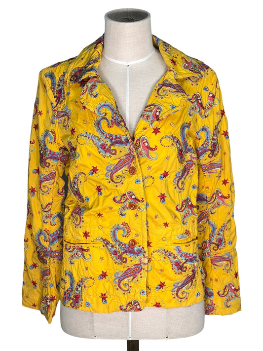 Modern Johnny Was Yellow Paisley Embroidered Cotton Blend Jacket - Size Medium